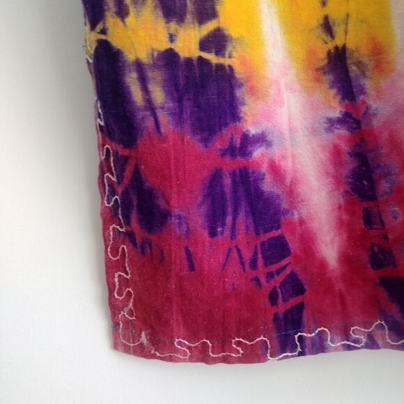 Handmade sturdy 100% cotton approx XL tie dye look embroidered blouse pockets - Picture 8 of 16